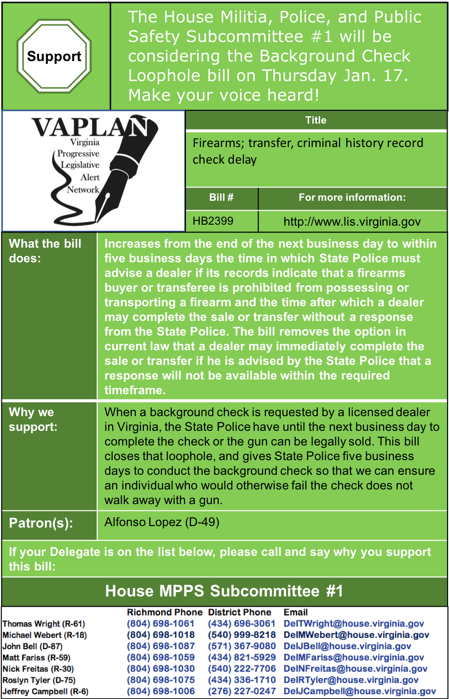 ALERT: Support Closing Background Check Loophole in House MPPS Subcommittee #1 Thursday Jan. 17!