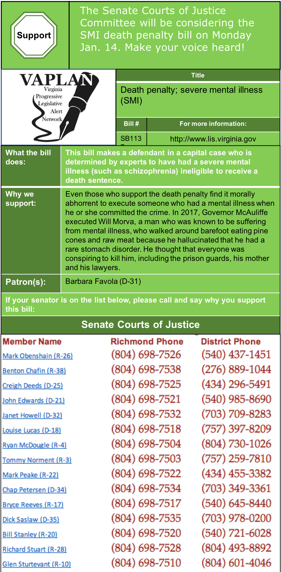 ALERT: Senate Courts of Justice considers death penalty SMI bill